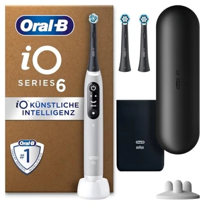 Abbildung von Oral B iO Series 6 PLUS Sensitive Edition Elektrische Zahnbürste/Electric Toothbrush, 3 Aufsteckbürsten, 5 Putzmodi für Zahnpflege, Reiseetui, Designed by Braun, grey opal