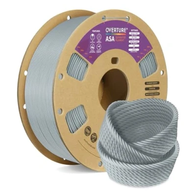 Abbildung von OVERTURE ASA Filament 1.75mm, Spule 1kg (2.2lbs), Maßgenauigkeit +/ 0.03 mm, für 3D Drucker (Grau)