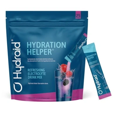 Abbildung von Hydraid Hydration Helper® BERRY Elektrolyt Pulver mit 1118mg Elektrolyten zur besseren Wasseraufnahme für Sport &amp; schnelle Erholung 25 Sticks Waldfrucht Geschmack