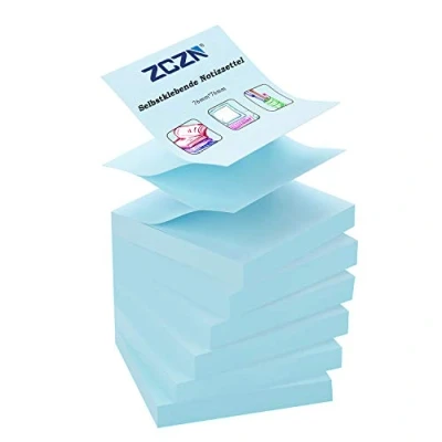 Abbildung von ZCZN Z Notes, 6 Blöcke Selbstklebende Notizen, Klebezettel Von 76 x mm, 80 Blatt pro Block Notizen 480 Hellblau