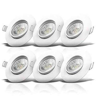 Abbildung von B.K.Licht 6er Set LED Einbaustrahler 230V schwenkbar, warmweiße Lichtfarbe, Lochmass 68mm, flach, Spot, Deckenspots, Spots, Einbauleuchten, Einbauspots LED, Deckenstrahler, 90x24 mm, Weiß