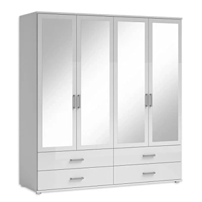 Abbildung von IVAR Kleiderschrank mit Spiegeln und Schubladen Vielseitiger Drehtürenschrank 4 türig in Weiß 180 x 190 51 cm (B/H/T)