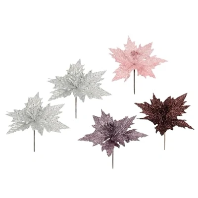 Abbildung von Flair Flower Pick Weihnachtsstern mit Glitter Samt künstlich Mini Kunstblume Weihnachtsblume Zubehör für Adventskranz Floristik Blumensträuße, Silber,Gold,Rosa,Altrosa,Dunkelrot, 21x20x20cm, 021178VAR