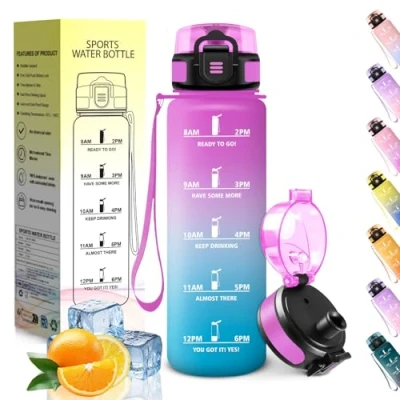 Abbildung von HoneyHolly Trinkflasche Kinder, 500ML, Kohlensäure Geeignet, Wasserflasche, Wiederverwendbar Mit Zeitskala, Wasserflasche Sport für Laufen, Radfahren, Arbeiten, Schule, Fitnessstudio