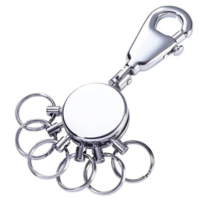 Abbildung von TROIKA PATENT SCHLÜSSELHALTER KYR60/CH rund, glänzend verchromt Schlüsselanhänger mit Karabinerhaken 6 ausklinkbare Ringe zur Schlüsselorganisation, Unisex, Silber das Original von