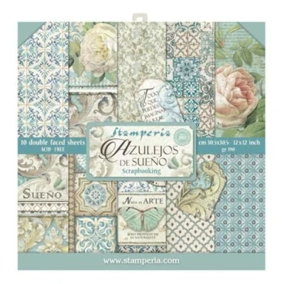 Abbildung von STAMPERIA Papierblock 10 Blätter 30.5 x (12&quot; 12&quot;) Doppelseitig &quot;Azulejos&quot;