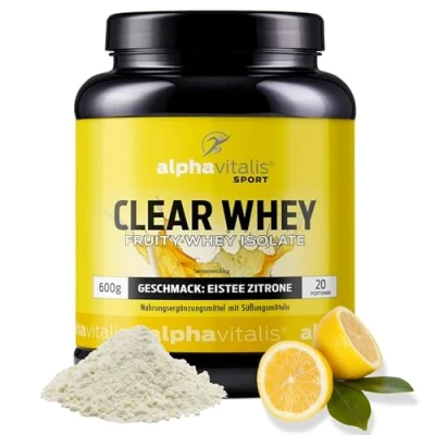 Abbildung von Clear Whey Isolate Pulver EISTEE ZITRONE 600g Protein mit fruchtigem Geschmack Intra + Post Workout erfrischende Alternative zu &amp; Isolat hoher Proteingehalt