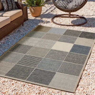 Abbildung von andiamo In &amp; Outdoor Teppich wetterfest und wasserdurchlässig Flachgewebe Kurzfloor 160 x 230 cm Beige blau