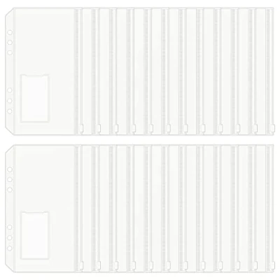 Abbildung von HAUTOCO A6 Binder Taschen mit Etikettentasche, 24 Stück PVC 6 Loch Reißverschluss Ordner Wasserdicht Geld Budget Umschläge für Planner Einlegeseiten Loseblattbeutel