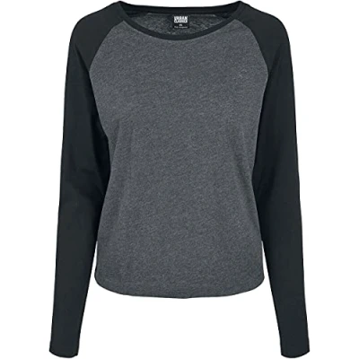 Abbildung von Urban Classics Ladies Contrast Raglan Longsleeve Langarmshirt, Damen, Größe: XXL, Charcoal/black