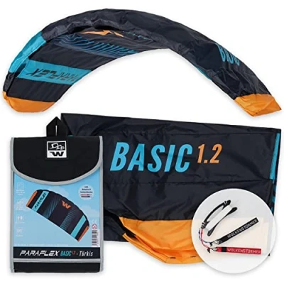 Abbildung von Wolkenstürmer® Paraflex Basic 2 Leiner Lenkmatte 1.2 (türkis) Flugfertiger Kite Drachen Zweileiner Lenkdrachen Flugdrachen für Kinder ab 6 Jahre