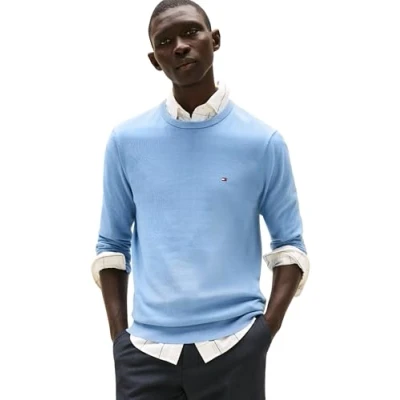 Abbildung von Tommy Hilfiger Herren Pullover Essential Cotton mit Rundhalsausschnitt, Blau (Brisk Blue), L