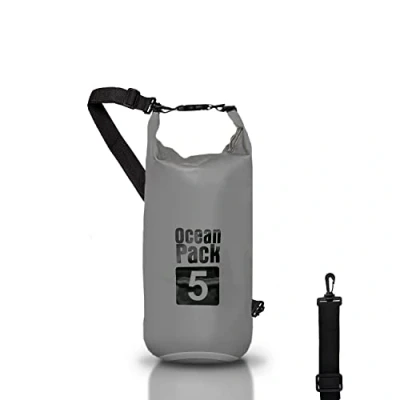 Abbildung von Dry Bag wasserdichte Tasche Meer 5L 10L 20L mit verstellbarem Schultergurt, Waterproof trockener Beutel/Sack, Kayaking Boots Ausflug Kanu/Fischen/Rafting/Snowboarding (Grau, 5l)