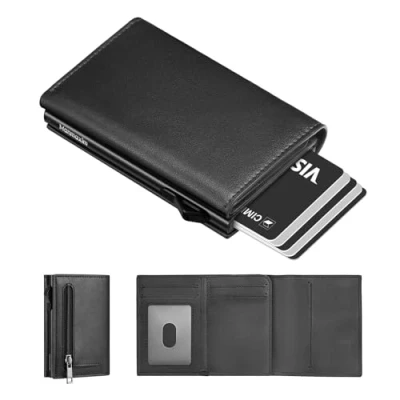 Abbildung von Manmaxim Slim Wallet mit Münzfach Geldbörse Herren RFID Schutz, Portmonee Smat Wallet, Pop up Kartenetui für 10 Karten, Karten Geldbeutel Wallets for Men (Schwarz)