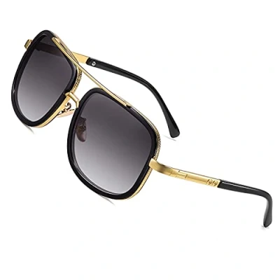 Abbildung von SHEEN KELLY Retro quadratische Sonnenbrille Marken Metallgoldsonnenbrille Pilot Driver Mirror Gradient Lens