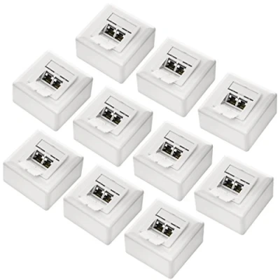 Abbildung von deleyCON 10x CAT 6a Universal Netzwerkdose 2x RJ45 Port Geschirmt Aufputz oder Unterputz 10 Gigabit Ethernet Netzwerk EIA/TIA 568A&amp;B Weiß