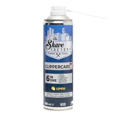 Abbildung von THE SHAVE FACTORY Clippercare 6 in 1 Spray 500ml Wartungsspray für Haarschneidemaschinen Kühlt, Reinigt &amp; Schmiert Klingenreiniger Schmiermittel Haarschneider Trimmer