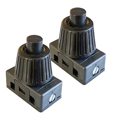 Abbildung von 2 Stück Einpoliger Druckschalter 1 pol. 250V 2A Schwarz mit Schraubkappe Ø 21x12,5x26mm Einbau