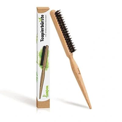 Abbildung von lampox Toupierbürste, wildschweinborsten bürste, sleek bun Schmale Kammbürste, Teasing Haarbürste, haarbürste look, Frisierkamm, bürste für zopf dunkelbraun