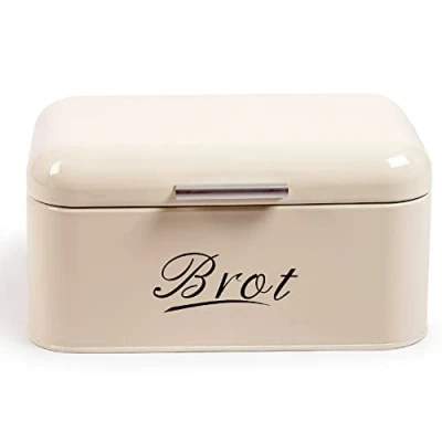 Abbildung von Theo&amp;Cleo Brotkasten mit Deckel, Großer Knäckebrot Box aus Metall, Brotaufbewahrungsbox Bread Box, Brot und Kekse Lange Aufbewahren Trocken Halten, Retro Design 31cm * 19cm 16cm Beige