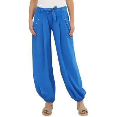 Abbildung von Malito Damen Haremshose Leichte Stoffhose aus Baumwolle Bequeme Hippie Sommerhose für warme Tage Aladinhose/Pumphose 3417 (Blau)