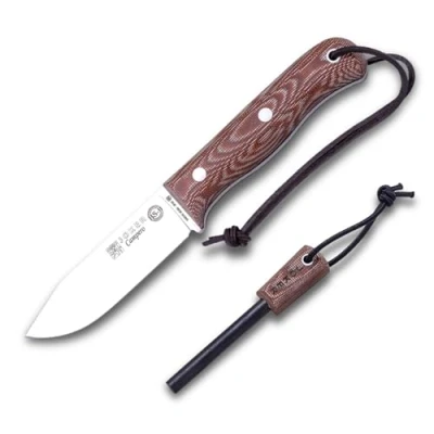 Abbildung von Joker Überlebensmesser BS9 Campero CM112 P, Micarta Canvas Griff, 10,5 cm Klinge aus SANDVIK 14C28N, braune Lederscheide mit Feuerstahl, Werkzeug zum Angeln, Jagen, Camping und Wandern
