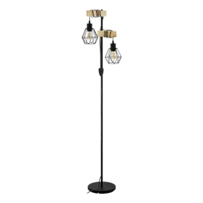 Abbildung von EGLO Stehlampe Townshend 5, 2 flammige Vintage Stehleuchte im Industrial Design, Retro Standleuchte aus Stahl und Holz, Farbe Schwarz, braun, Fassung E27, FSC zertifiziert, inkl. Schalter