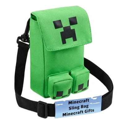 Abbildung von Minecraft Handytasche zum Umhängen, Creeper Umhängetasche mit Verstellbarem Gurt Zocker Geschenk