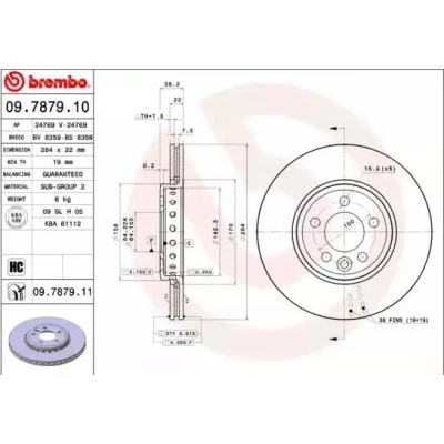 Abbildung von BREMBO COATED DISC LINE 09.7879.11 Bremsscheibe 284 22 5 innenbelüftet beschichtet ROVER: 75 Tourer