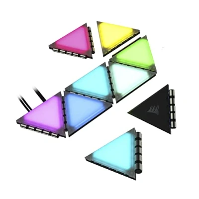 Abbildung von Corsair iCUE LC100 Gehäuse betonende Beleuchtungselemente Minidreiecke 9 x Tile Erweiterungskit (81 RGB LEDs mit Lichtstreuung, 81 Lichtstreuung)