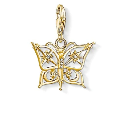Abbildung von Thomas Sabo Charm Anhänger, Sterlingsilber, vergoldet, Zirkonia, Schmetterling, Gold