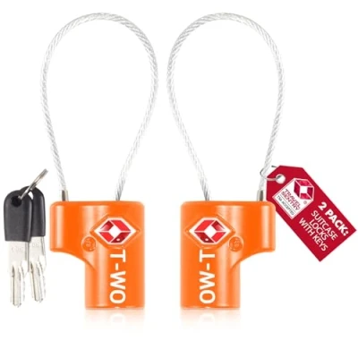 Abbildung von Kabel Schloss mit Schlüssel (2er) OW Travel Kofferschloss Vorhängeschloss Gepäckschloss Sicherheitsschloss Schlüsselschloss TSA Lock Cable USA für Reise Koffer Spind Rucksack (Orange)