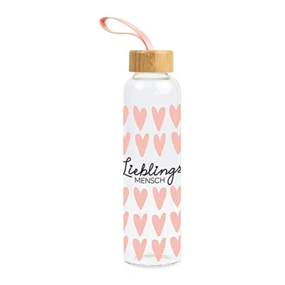 Abbildung von Grafik Werkstatt Trinkflasche aus Glas mit lustigem Spruch Griffschlaufe 550 ml Lieblingsmensch
