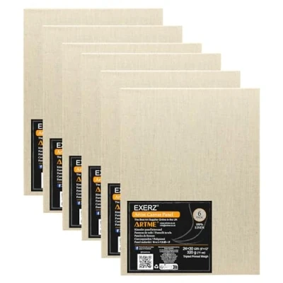 Abbildung von EXERZ 24x30cm Leinen Leinwandpaneele, 6 Stück Leinwandbrett 320 g/m²/ Dreifach grundiert/Säurefrei/mittlere Körnung/ungebleichtes reines Öl und Acrylmalerei