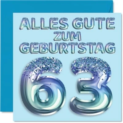 Abbildung von Stuff4 63. Geburtstagskarte für Männer Blau Glitzerballons Alles Gute zum Geburtstagskarten 63 Jährige Mann Papa Opa Onkel, 145mm Dreiundsechzig Geburtstag Grußkarten
