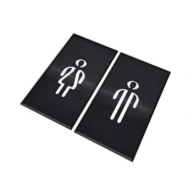 Abbildung von DOJA Barcelona Toilette Gäste WC Schild Aufkleber Damen+Herren Farbe Schwarz 100mm Ø Selbstklebend Tuerschild Toilettenschild Mann Frau Toiletten