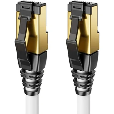 Abbildung von deleyCON 10m CAT8.1 LAN Kabel Patchkabel Netzwerkkabel RJ45 DSL Kupfer S/FTP Schirmung 2000 MHz 40 Gbit CAT.8 Ethernet Stecker vergoldet Weiß