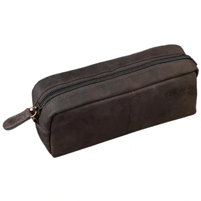 Abbildung von STILORD Spencer Federmäppchen im Vintage Stil, mit Reißverschluss, Make up Tasche, Leder, Farbe: Dunkelbraun