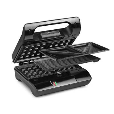 Abbildung von Princess Kontaktgrill 117002, Multigrill mit wechselbaren Grillplatten (Sandwich, Waffel, Grill), 700 Watt, 23x13cm Grillfläche, antihaftbeschichtet