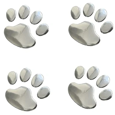 Abbildung von NewL 4PCS Schwarz 3D Chrom Hundepfote Footprint Aufkleber Auto Emblem Dekoration (Silber)