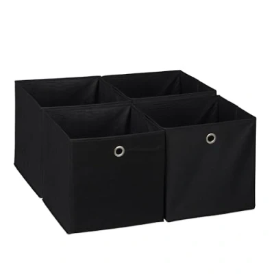 Abbildung von Relaxdays Aufbewahrungsbox 4er Set, Faltbare Regalboxen, HBT 30 x cm, Grifflöcher, Faltboxen für Regale, schwarz
