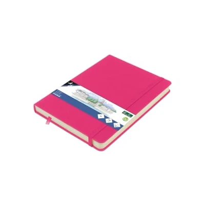 Abbildung von Skizzenbuch Kangaro A5 Hot Pink PU Hardcover 80 Blatt 140 Gramm cremefarbenes Papier mit Gummiband und Band