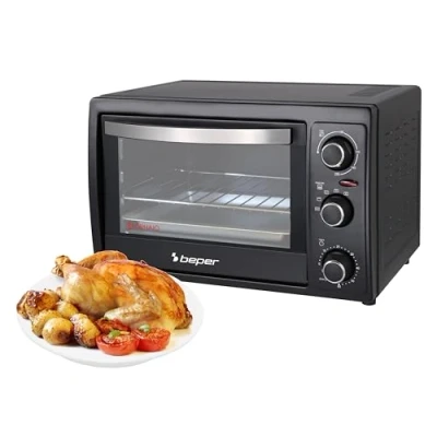 Abbildung von BEPER 90.884 Elektrischer Backofen mit Umluft, 1300 W, 30 Liter, Doppel Hartglas, 4 Kochfunktionen, Schwarz