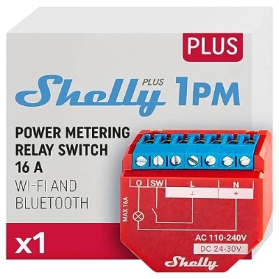 Abbildung von Shelly Plus 1PM WLAN &amp; Bluetooth Relais Schalter mit Strommessung 16A Lichtsteuerung Funktioniert Alexa Google Home iOS Android App Kein Hub erforderlich