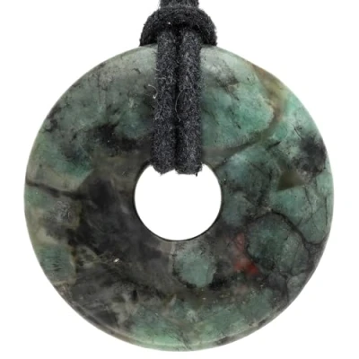 Abbildung von Lebensquelle Plus Smaragd Donut Ø 30 mm + Baumwollband Edelstein Anhänger Echte Heilsteinkette inkl. Band