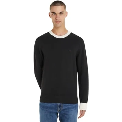 Abbildung von Tommy Hilfiger Chain Ridge C NECK Strickpullover, Herren, Größe: Medium, Black/calico