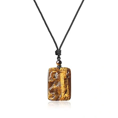 Abbildung von COAI Geschenkideen Herren Glückskette aus Tigerauge Stein mit Tiger Gravur Anhänger Tierzeichen Schmuck