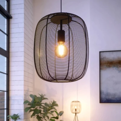 Abbildung von Eglo 43965 Hängeleuchte RINROE Stahl schwarz E27 1X40W H:110cm Ø32.5cm dimmbar