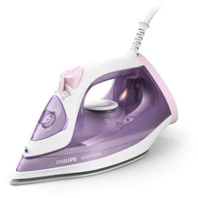 Abbildung von Philips Dampfbügeleisen 3000 Series 2.000W, konstante Dampfleistung von 30 g/Min, 140g Dampfstoß, Keramikbügelsohle, Vertikaldampf, Lila/Weiß (DST3010/30)
