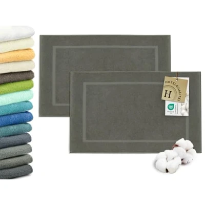 Abbildung von ZOLLNER 2er Set Badematten in 50x80 cm besonders saugstarke und weiche Badvorleger Taupe mit Tiefgangstreifen Webrahmen Baumwolle Hotelqualität